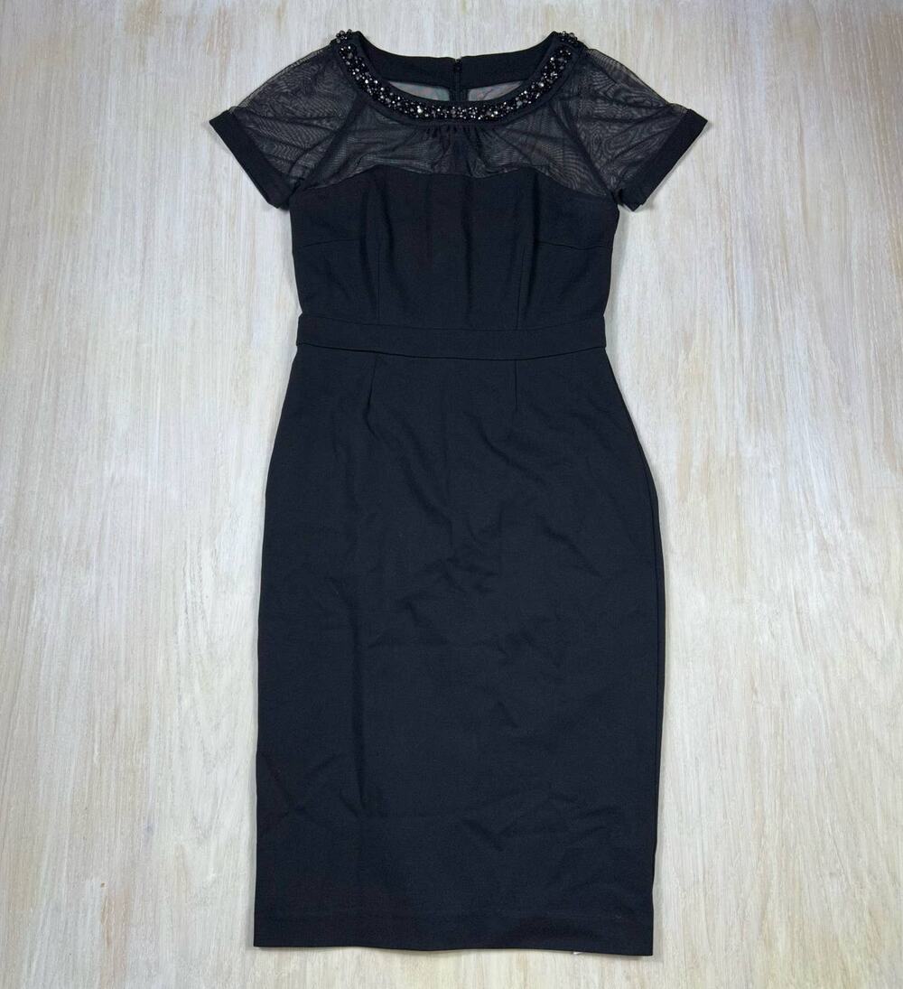 Laundry by Shelli Segal Black Beaded Illusion-Neck Cocktail Dress Size 6 Elegant